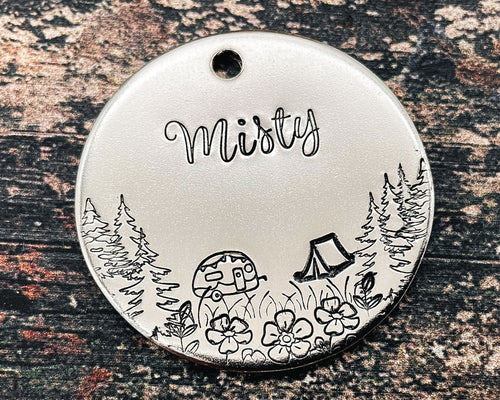 camping dog tag with tent