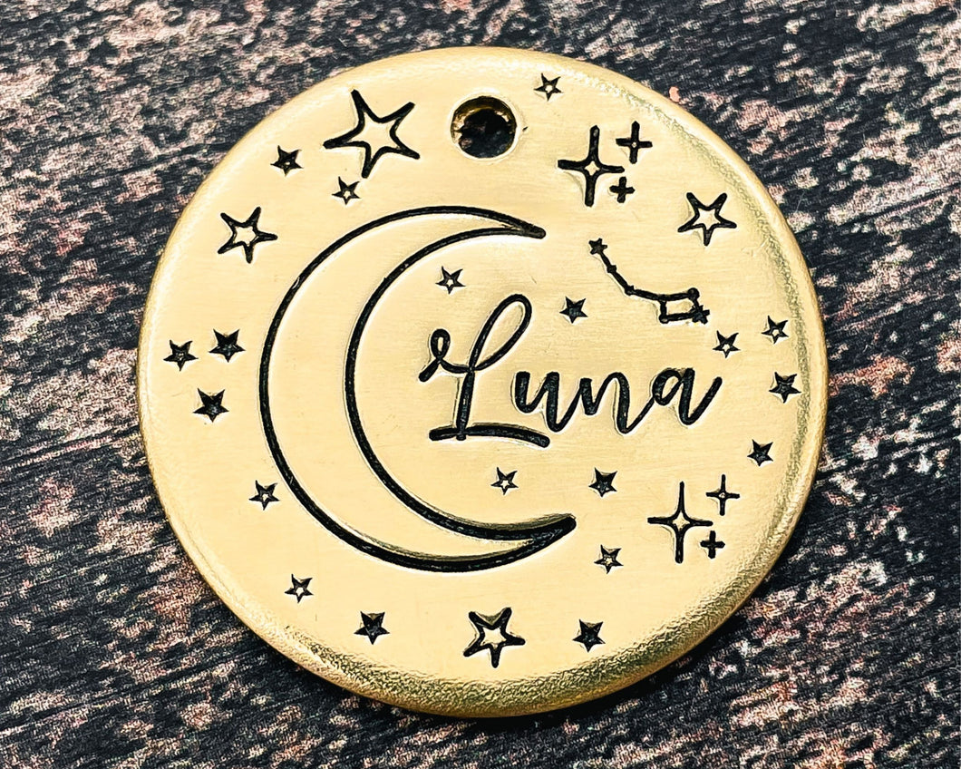 moon dog tag with stars