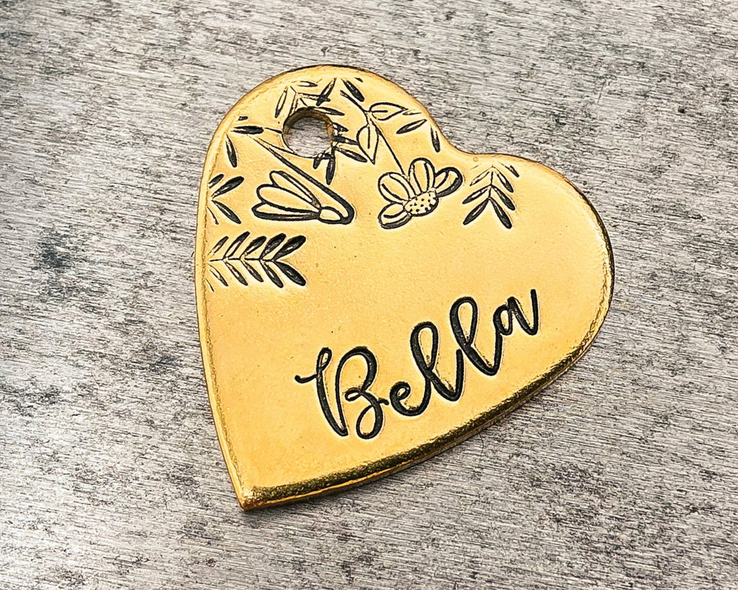 heart dog tag with flowers
