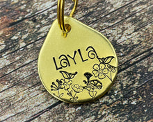 Load image into Gallery viewer, Flower dog tag, tear drop small pet id tag with flower design, 2 phone numbers
