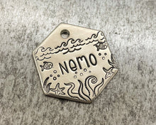 Load image into Gallery viewer, metal dog tag with octopus and fish
