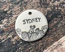 Load image into Gallery viewer, Koala dog tag, hand stamped pet id tag with 2 phone numbers or address
