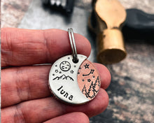 Load image into Gallery viewer, hand-stamped moon dog tag
