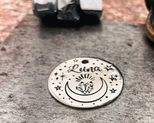 Load image into Gallery viewer, hand-stamped metal dog id tag 
