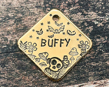 Load image into Gallery viewer, halloween dog id tag with bats
