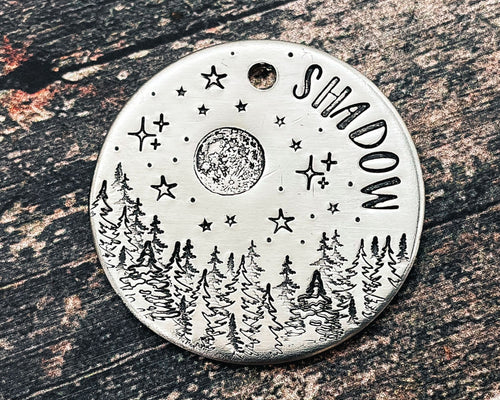 large metal dog id tag hand-stamped