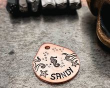 Load image into Gallery viewer, hand stamped dog tag with seahorse
