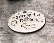 Load image into Gallery viewer, heavy-duty dog id tag with spooky dog design for Halloween
