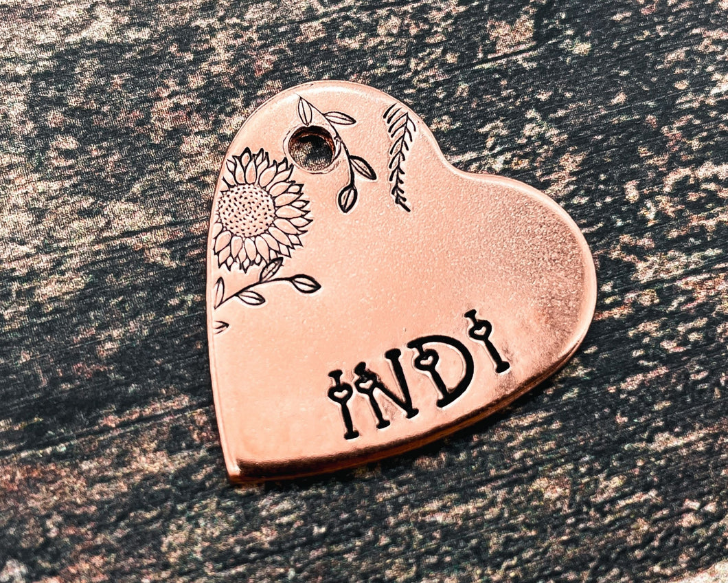 heart dog tag with flowers