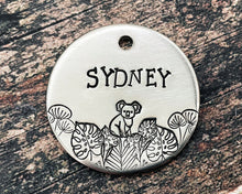 Load image into Gallery viewer, Koala dog tag, hand stamped pet id tag with 2 phone numbers or address
