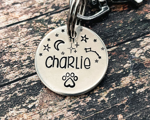 cute dog tag with moon and stars