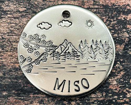Mount Fuji dog id tag with phone numbers