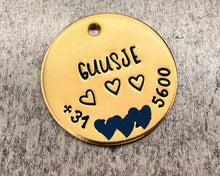 Load image into Gallery viewer, hand stamped pet tag with hearts

