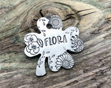 Load image into Gallery viewer, Shamrock dog tag, hand stamped with flower design

