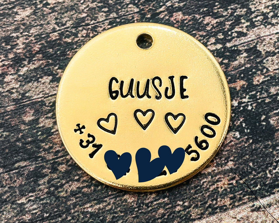 simple pet id tag with phone number and hearts