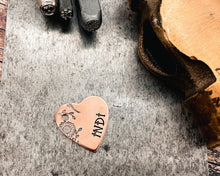 Load image into Gallery viewer, durable copper heart dog tag with flowers
