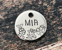 Load image into Gallery viewer, small pet id tag for cats with flowers

