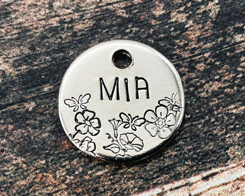 small pet id tag for cats with flowers