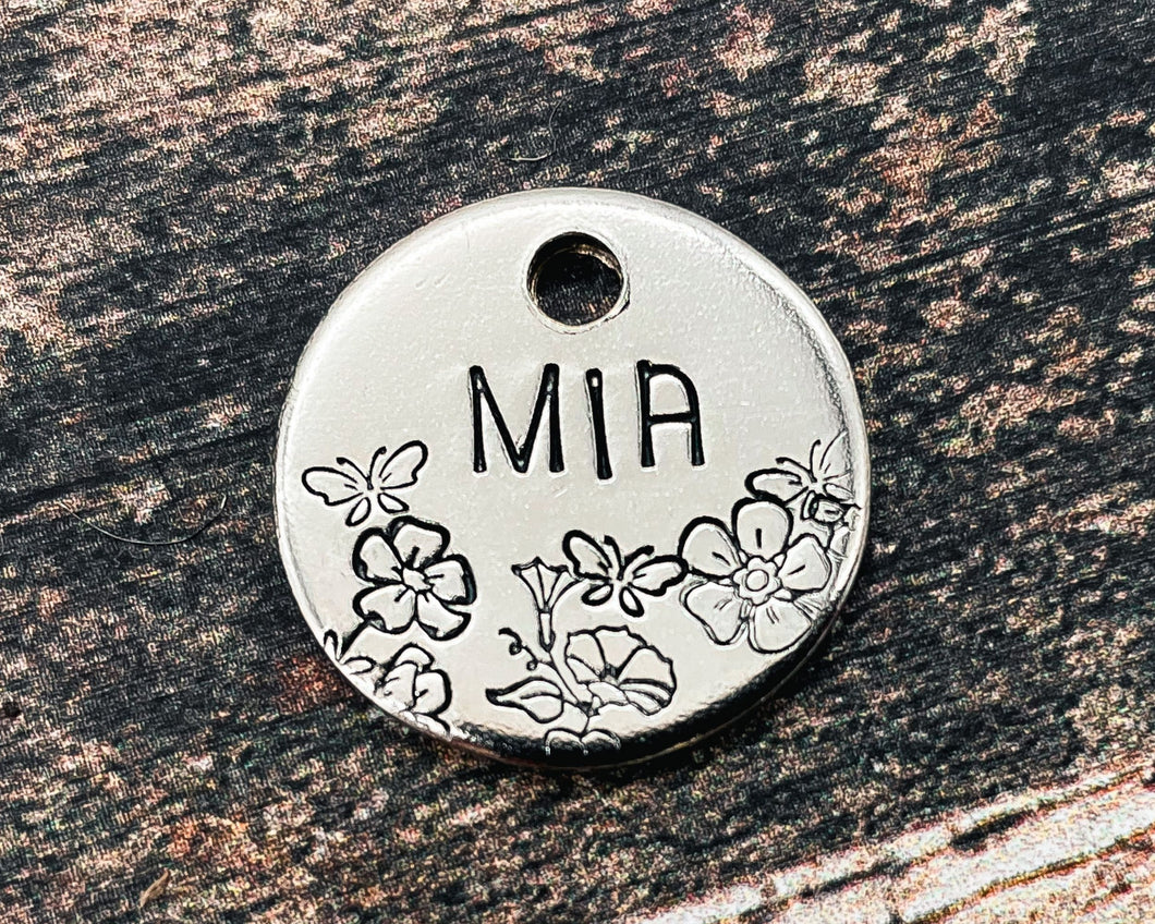 small pet id tag for cats with flowers