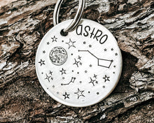 Load image into Gallery viewer, Moon and stars dog tag, large double-sided pet id tag
