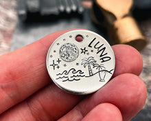 Load image into Gallery viewer, handmade dog tag with moon and star design
