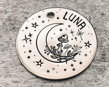 Load image into Gallery viewer, metal dog id tag with moon and star design
