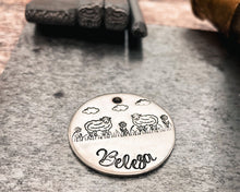 Load image into Gallery viewer, Cute dog id tag with sheep design, dog tag for sheepdogs and shepherds

