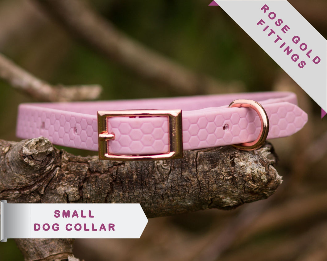 Mudproof hexagon webbing dog collar with rose gold buckle 13mm