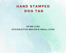 Load image into Gallery viewer, Small dog id tag, hand stamped with wolf head
