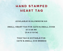 Load image into Gallery viewer, Small heart pet id tag, Aluminum heart with flower design, lightweight cat id tag
