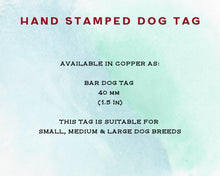 Load image into Gallery viewer, Bar tag, pet id tag, hand stamped with moon &amp; stars
