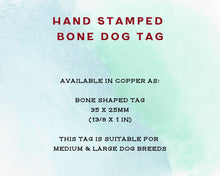 Load image into Gallery viewer, Bone dog tag, hand stamped with mountains &amp; trees

