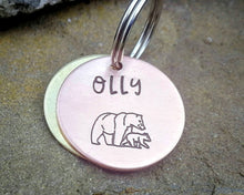 Load image into Gallery viewer, Small pet id tag, handstamped with mama bear design
