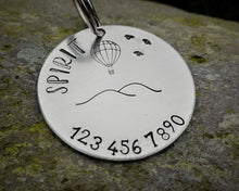Load image into Gallery viewer, Dog tag, hand stamped with balloon &amp; phone number
