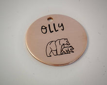Load image into Gallery viewer, Small pet id tag, handstamped with mama bear design
