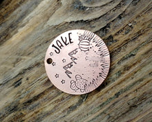 Load image into Gallery viewer, Dog id tag, hand stamped with cactus design &amp; mountains
