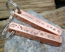 Load image into Gallery viewer, &#39;Best dog mom&#39; keychain &amp; matching dog tag, hand stamped with spaceship design
