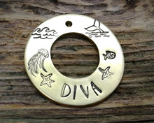 Load image into Gallery viewer, Washer dog tag, hand stamped with nautical design
