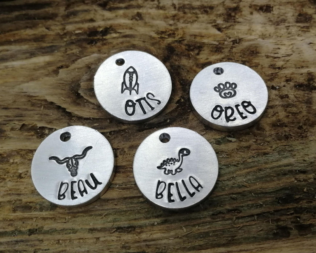 Cat id tag, Aluminum, hand stamped - choose your design