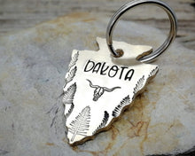 Load image into Gallery viewer, Hand-stamped arrowhead dog tag with matching keychain
