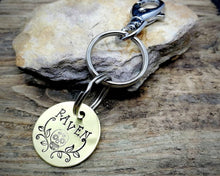 Load image into Gallery viewer, Pet tag, &amp; matching keychain, dog lover gift hand stamped with sugar skull design
