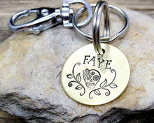 Load image into Gallery viewer, Dog id tag with matching keychain, hand stamped pet lover gift idea
