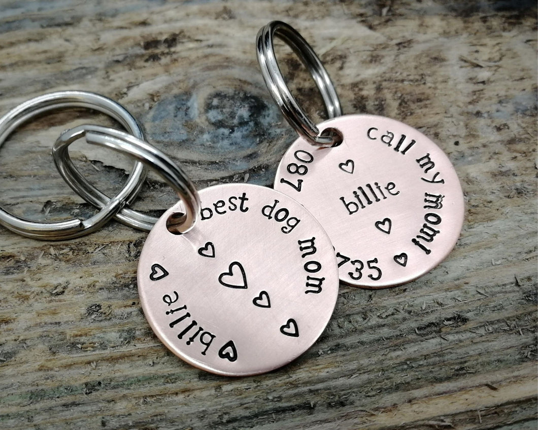'best dog mom' keychain & matching dog tag