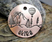 Load image into Gallery viewer, Dog id tag, hand stamped with landscape &amp; balloon
