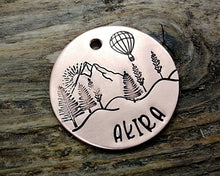 Load image into Gallery viewer, Dog id tag, hand stamped with landscape &amp; balloon
