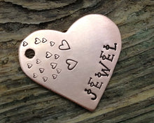 Load image into Gallery viewer, Medium dog name tag, hand stamped with hearts
