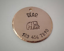 Load image into Gallery viewer, Large pet id tag, hand stamped with mama bear &amp; phone number
