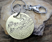 Load image into Gallery viewer, Dog tag &amp; matching keychain, hand stamped dog lover gift with ocean design
