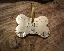 Load image into Gallery viewer, Bone dog tag, hand stamped with cactus design
