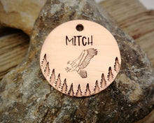 Load image into Gallery viewer, Dog tag, hand stamped with soaring eagle &amp; trees
